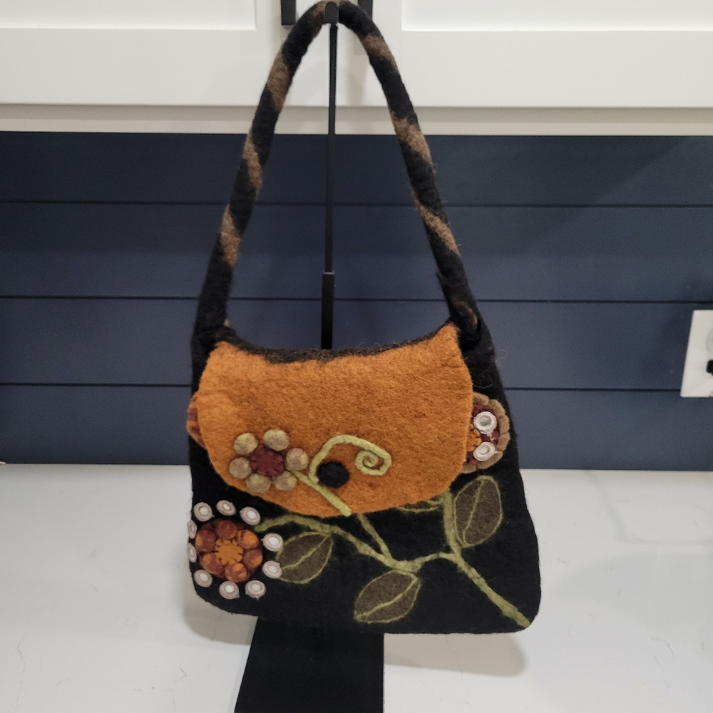 Anthropologie Rising Tide 100% Wool Made in Nepal Felted Handmade Shoulder Bag